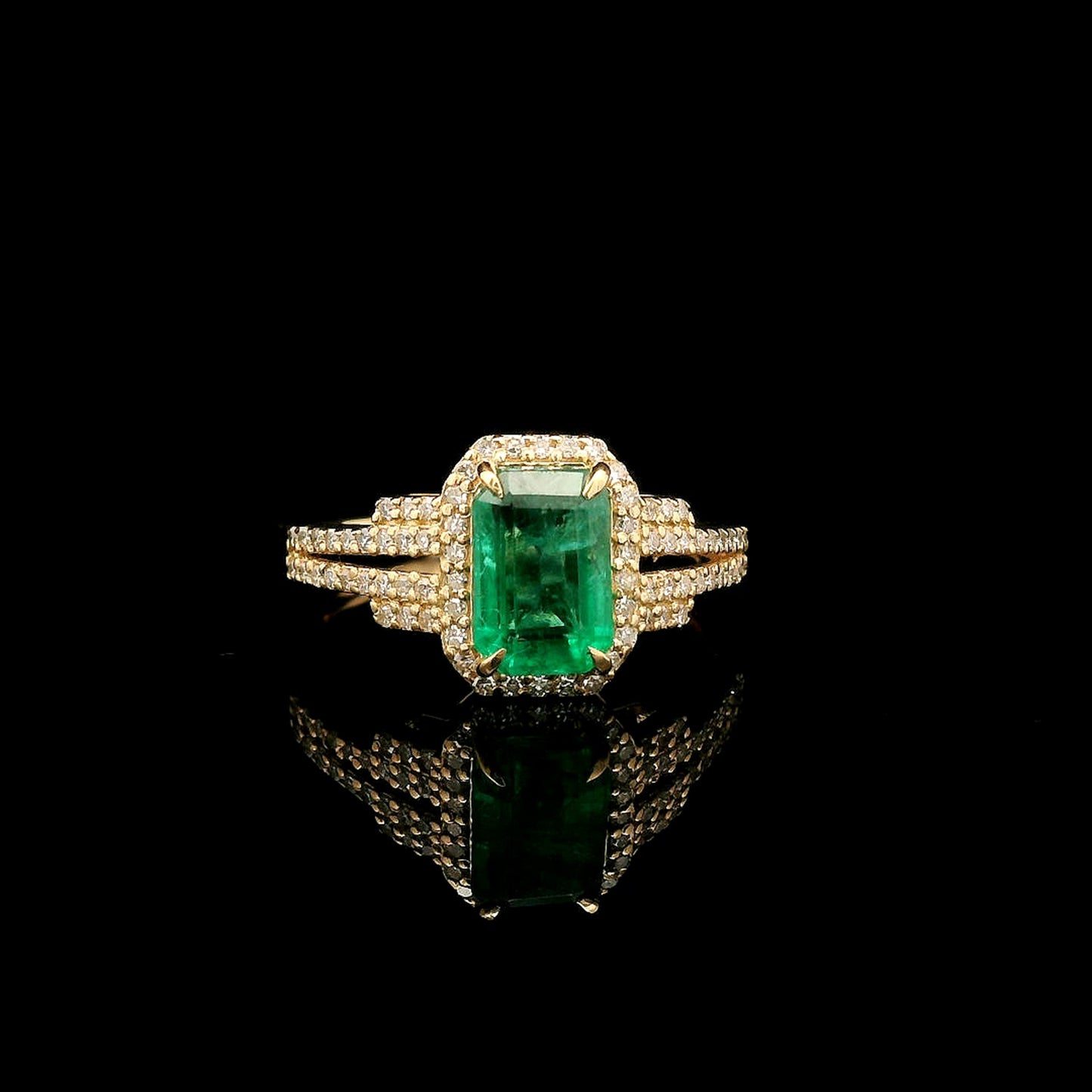 1.61 Ct Octagon Step Cut Natural Emerald 14K Gold Ring