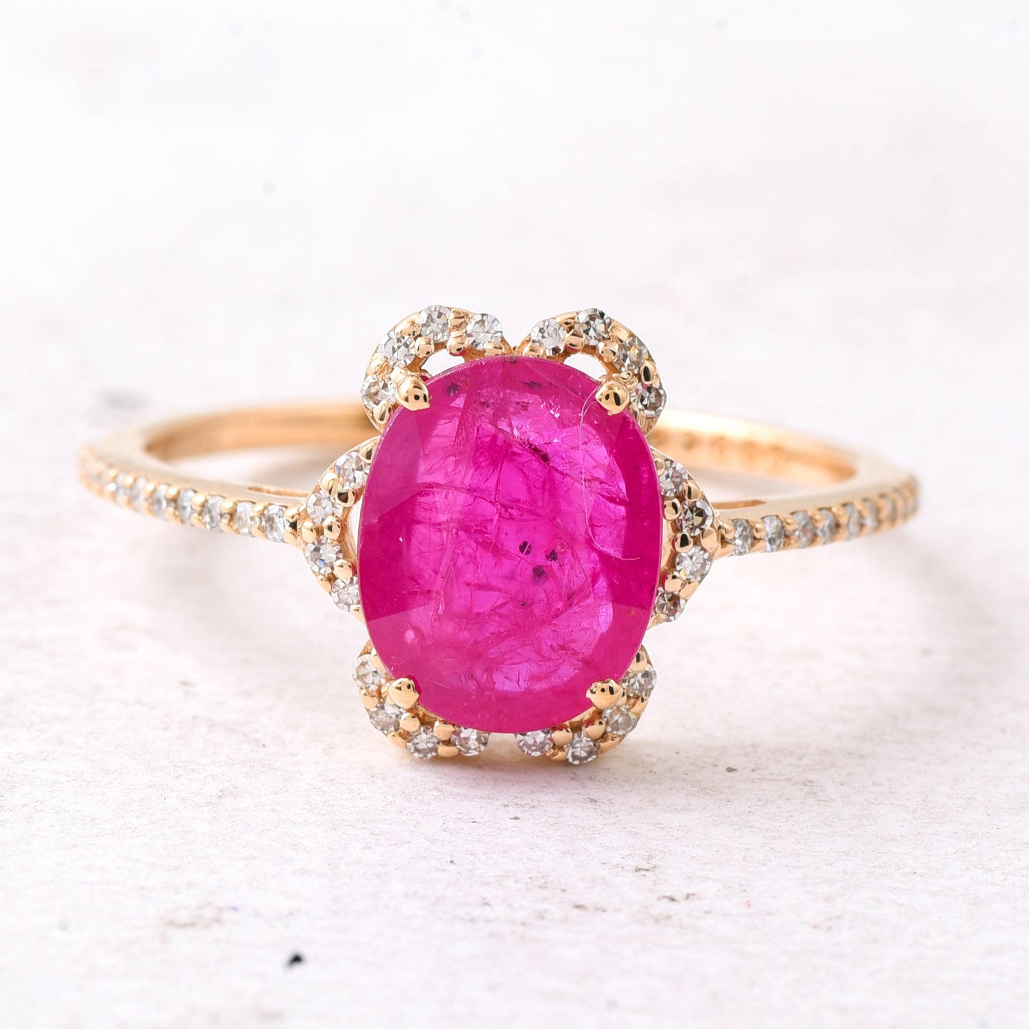 2.05 Ct Oval Mixed Cut Natural Ruby 14K Gold Ring