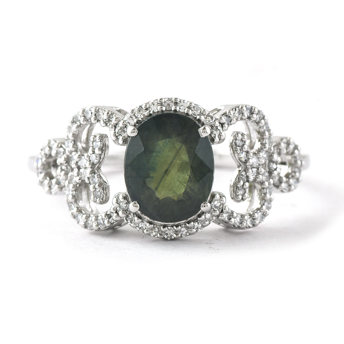 2.15 Ct Oval Mixed Cut Natural Green Sapphire 950 Platinum Ring
