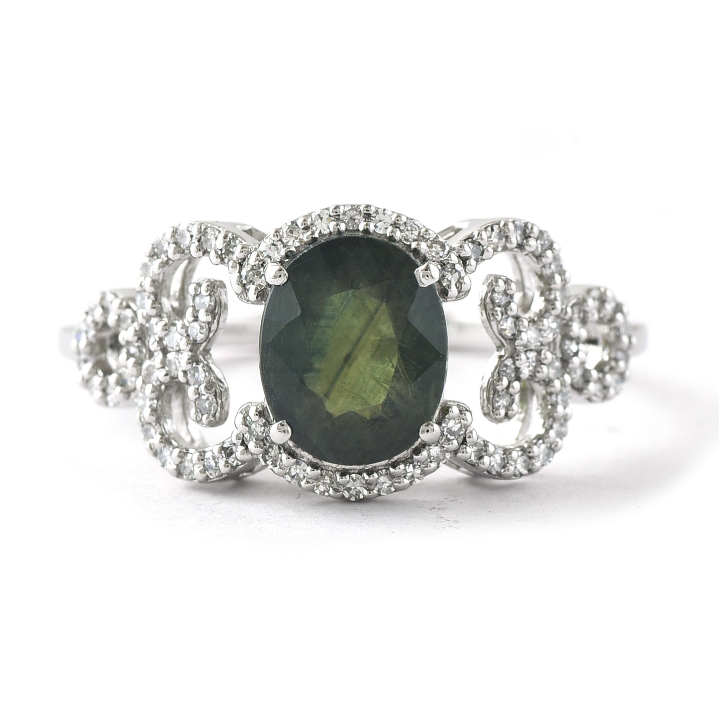2.15 Ct Oval Mixed Cut Natural Green Sapphire 950 Platinum Ring