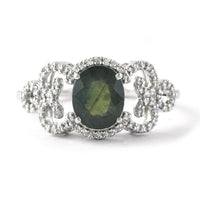 2.15 Ct Oval Mixed Cut Natural Green Sapphire 950 Platinum Ring
