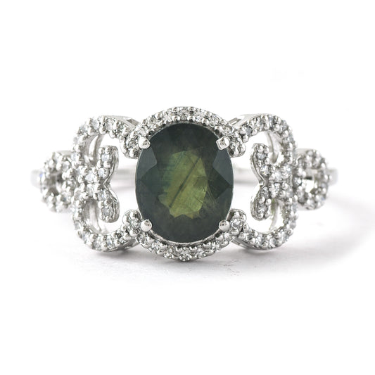 2.15 Ct Oval Mixed Cut Natural Green Sapphire 950 Platinum Ring