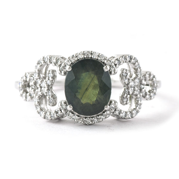 2.15 Ct Oval Mixed Cut Natural Green Sapphire 950 Platinum Ring