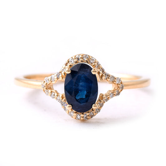 1.18 Ct Oval Mixed Cut Natural Sapphire 14K Gold Ring