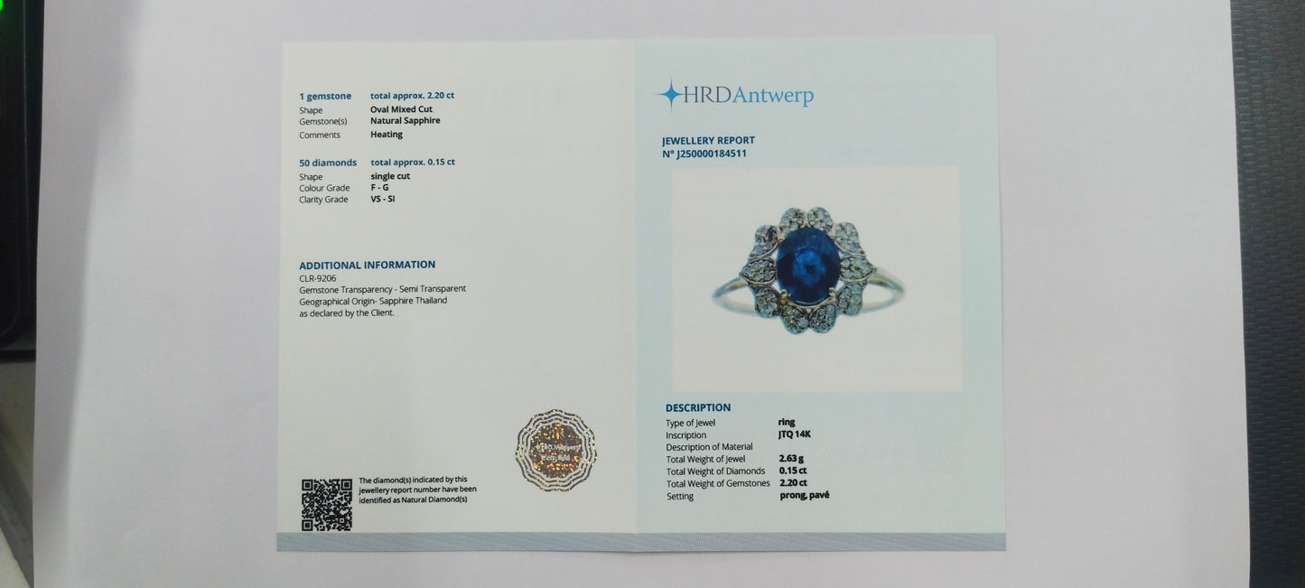 2.35 Ct Oval Mixed Cut Natural Sapphire 14K Gold Ring