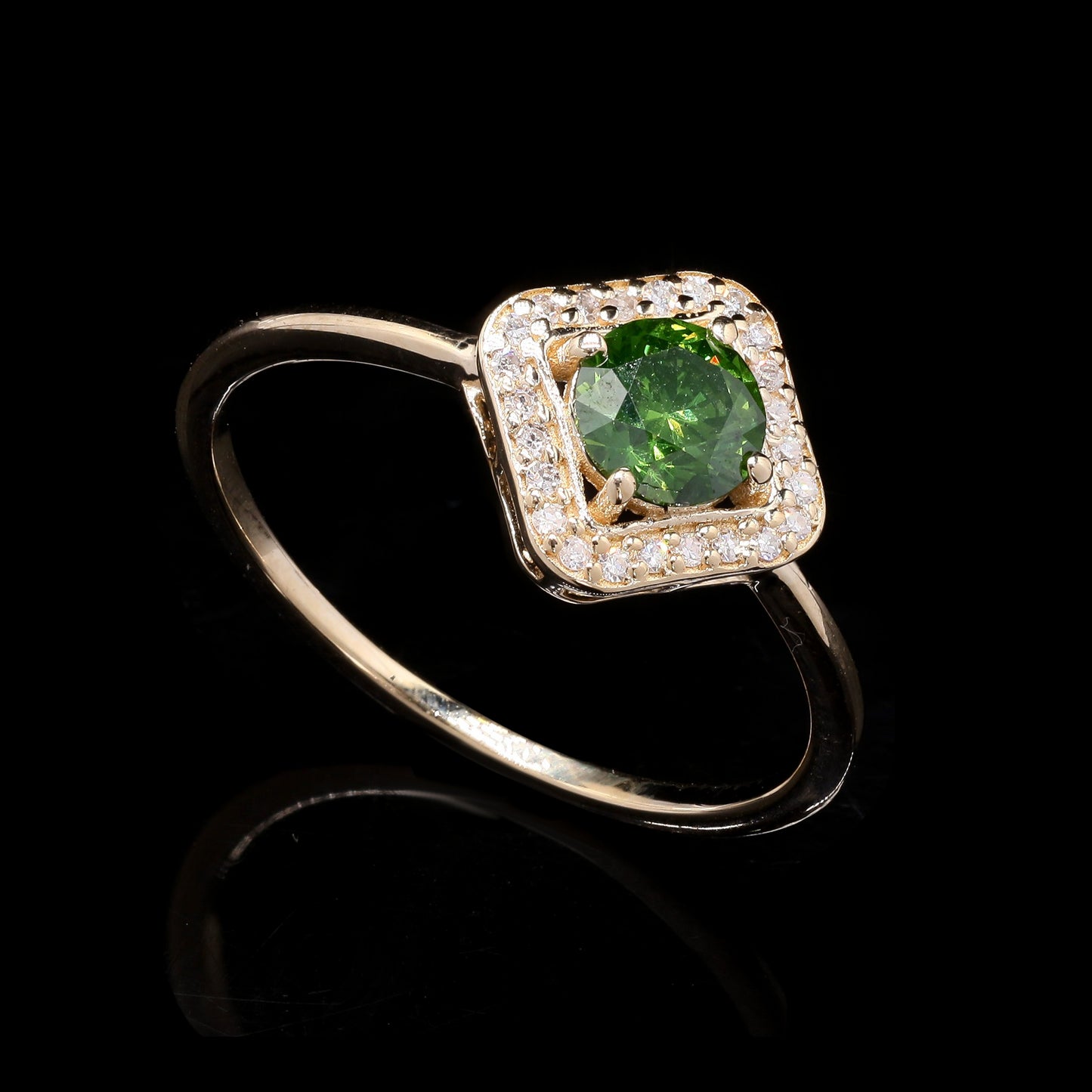 0.59 Ct Round Green Diamond 14K Gold Ring