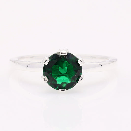 1.45 Ct Round Created Emerald 925 Silver Ring