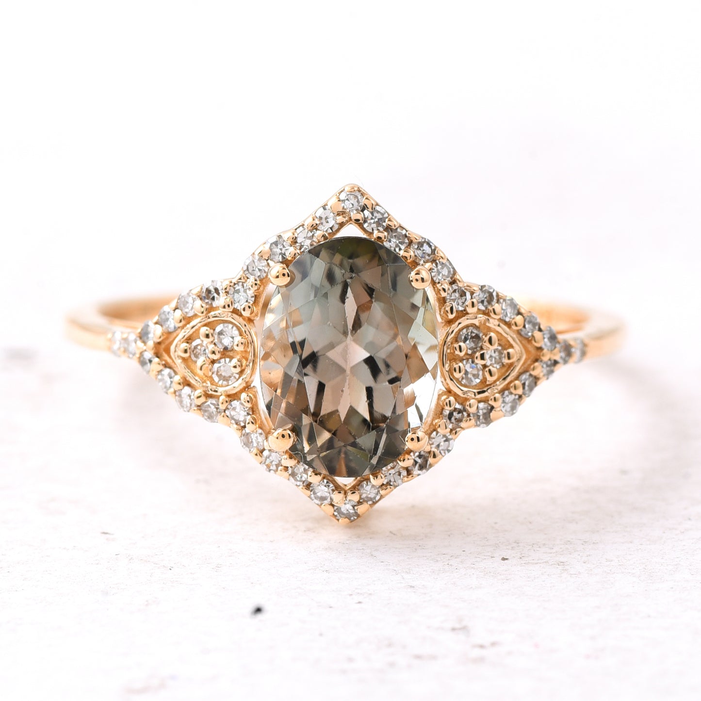 1.53 Ct Oval Mixed Cut Natural Tourmaline 14K Gold Ring