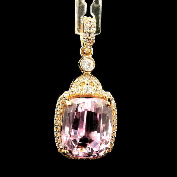 6.31 Ct Cushion Kunzite 14K Gold Pendant