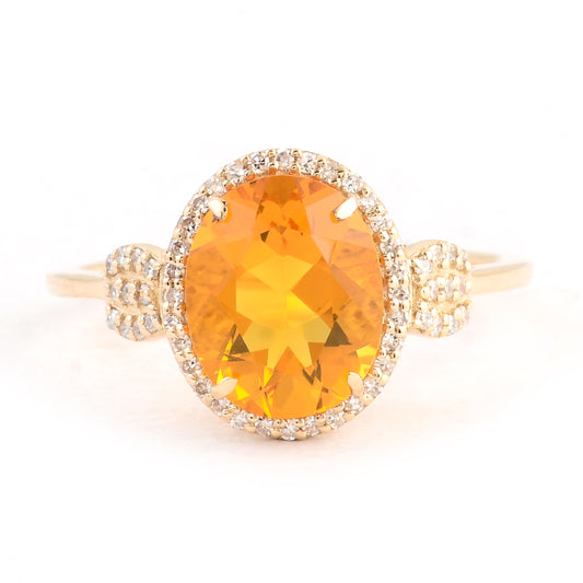 1.85 Ct Oval Mixed Cut Natural Fire Opal 14K Gold Ring