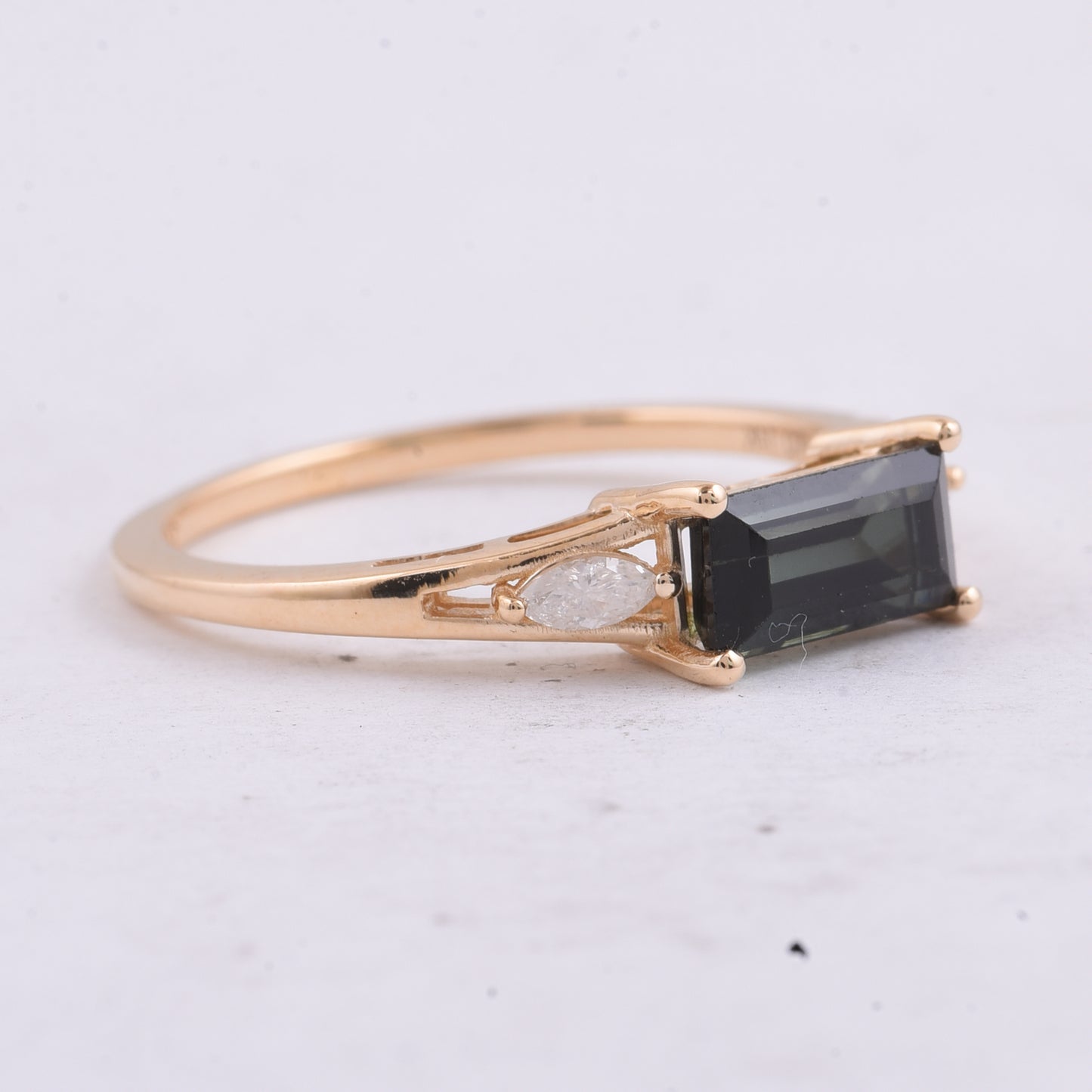 1.13 Ct Rectangle Step Cut Natural Tourmaline 14K Gold Ring