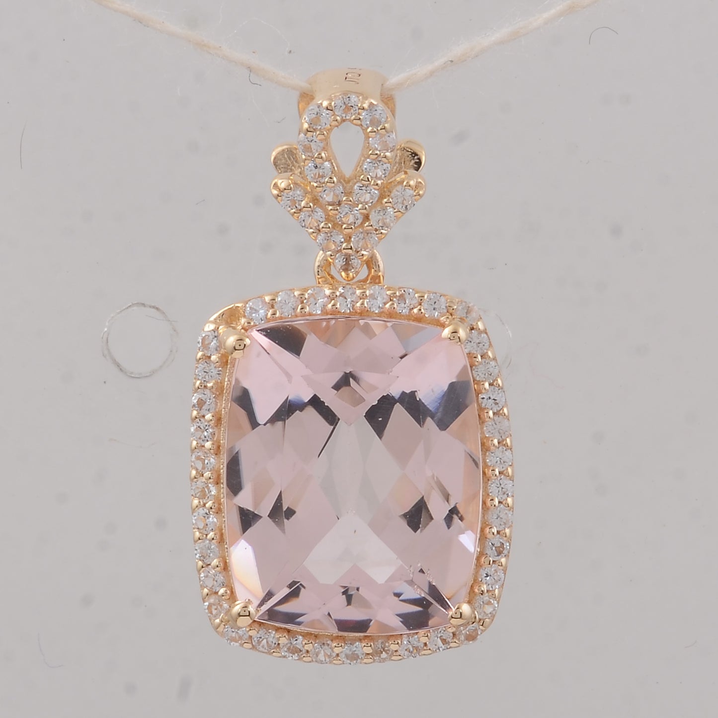 3.55 Ct Cushion Morganite 9K Gold Pendant