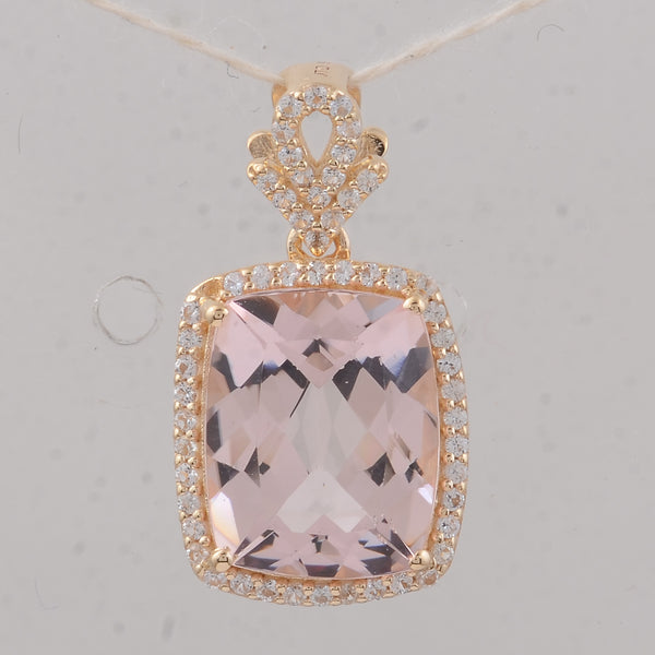 3.55 Ct Cushion Morganite 9K Gold Pendant