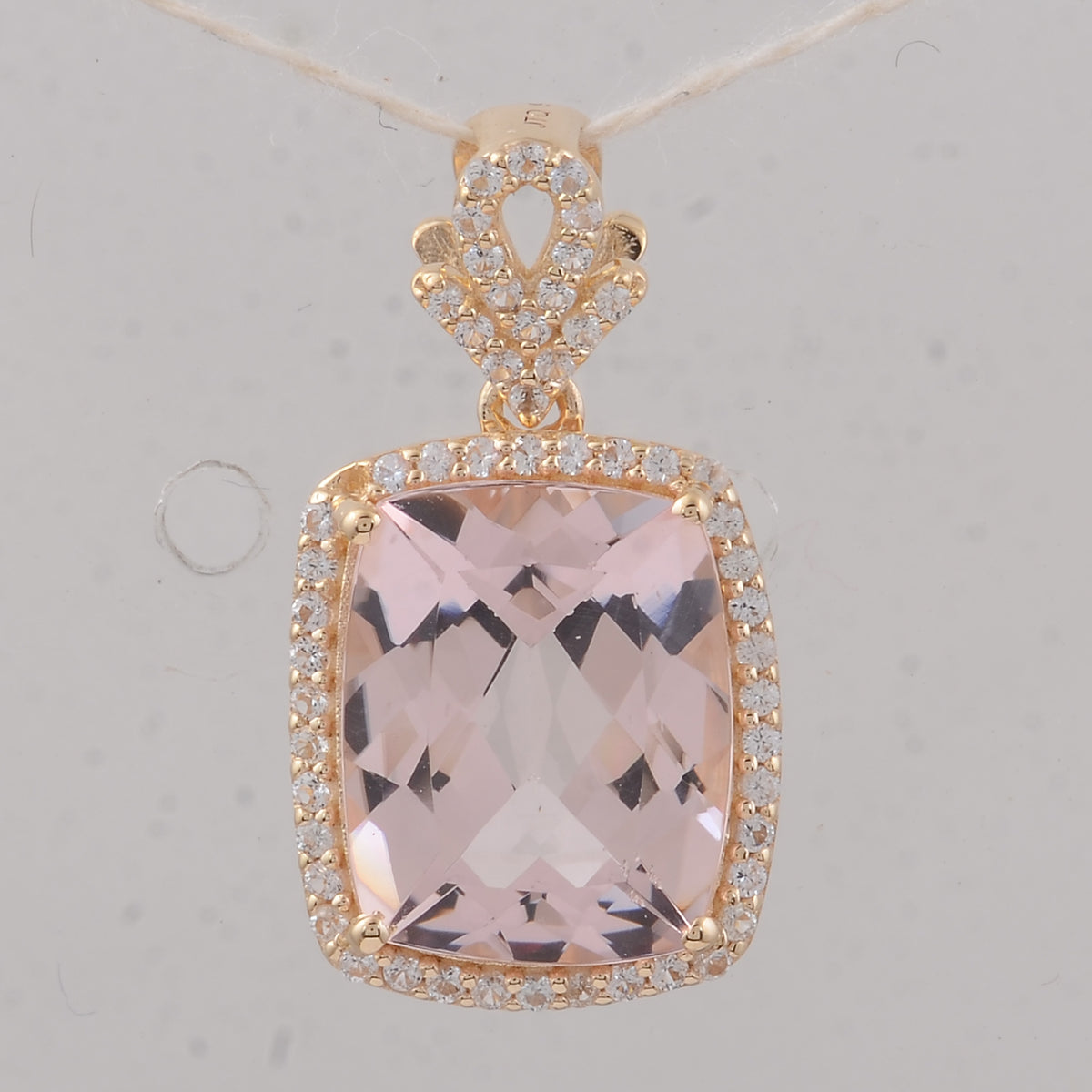 3.55 Ct Cushion Morganite 9K Gold Pendant