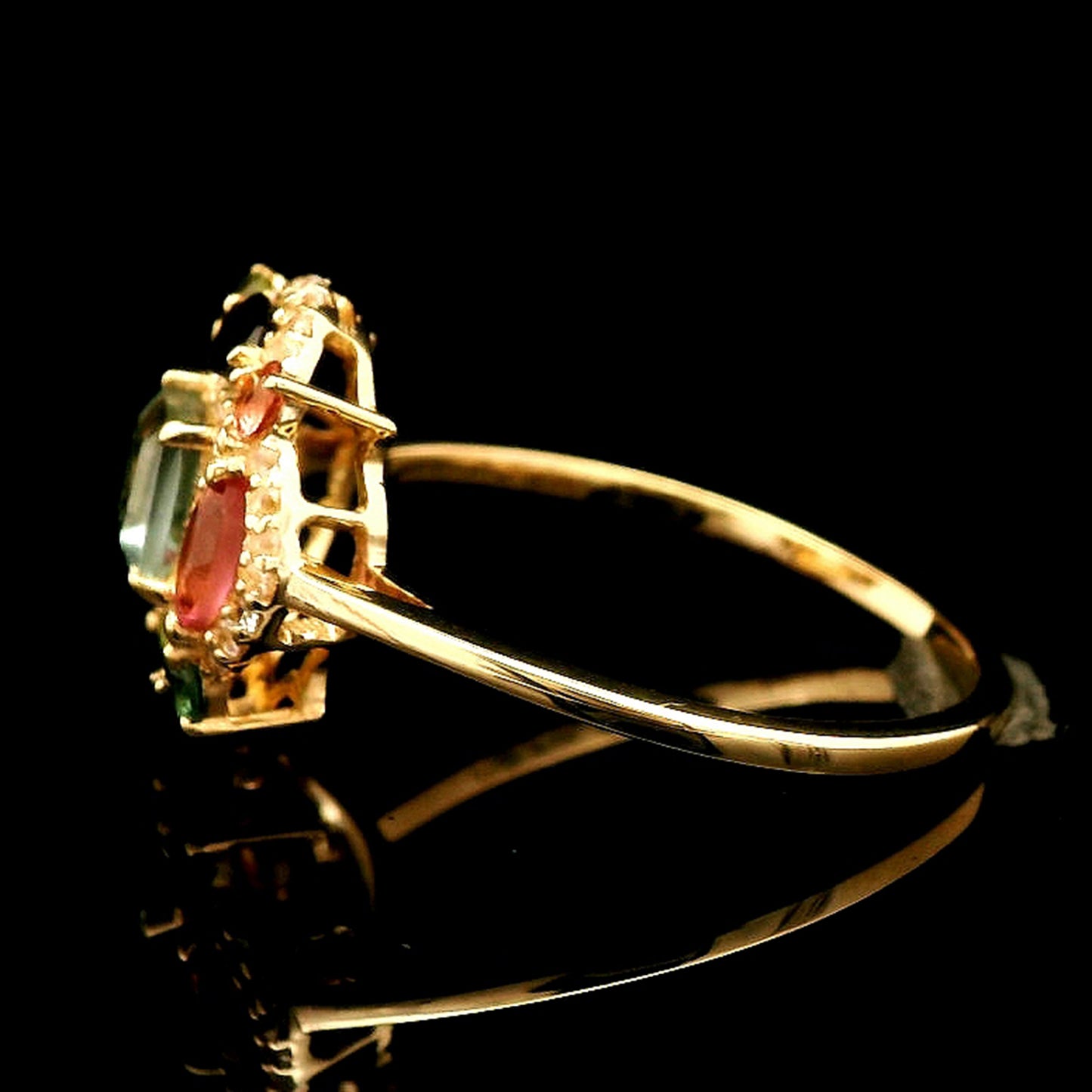 1.13 Ct Square Multi Tourmaline 14K Gold Ring
