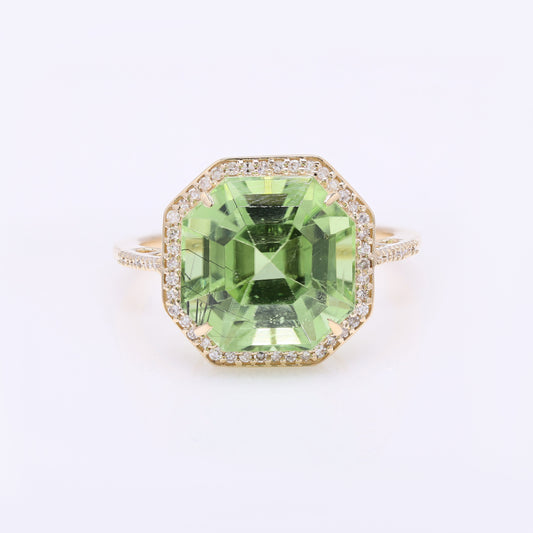 8.16 Ct Octagonal Step Ct Natural Peridot 14K Gold Ring