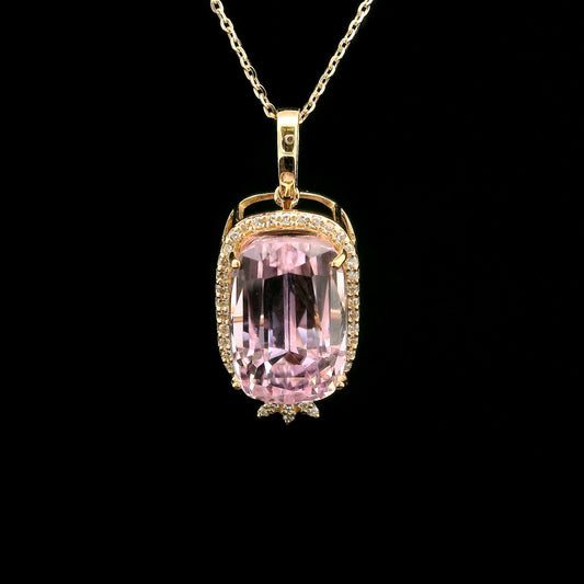 8.32 Ct Cushion Kunzite 14K Gold Pendant