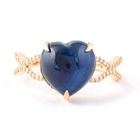 7.04 Ct Heart Cabochon Natural Sapphire 14K Gold Ring
