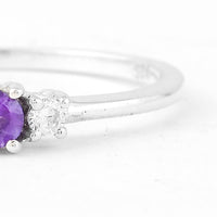 0.23 Ct Round Amethyst, Cubic Zirconia, 925 Sterling Silver Ring