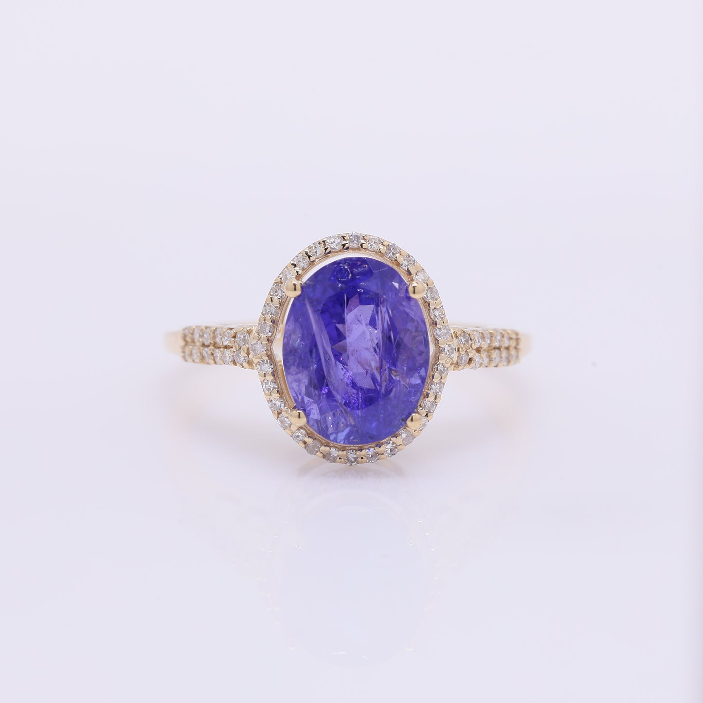 3.40 Ct Oval Mixed Cut Natural Tanzanite 14K Gold Ring
