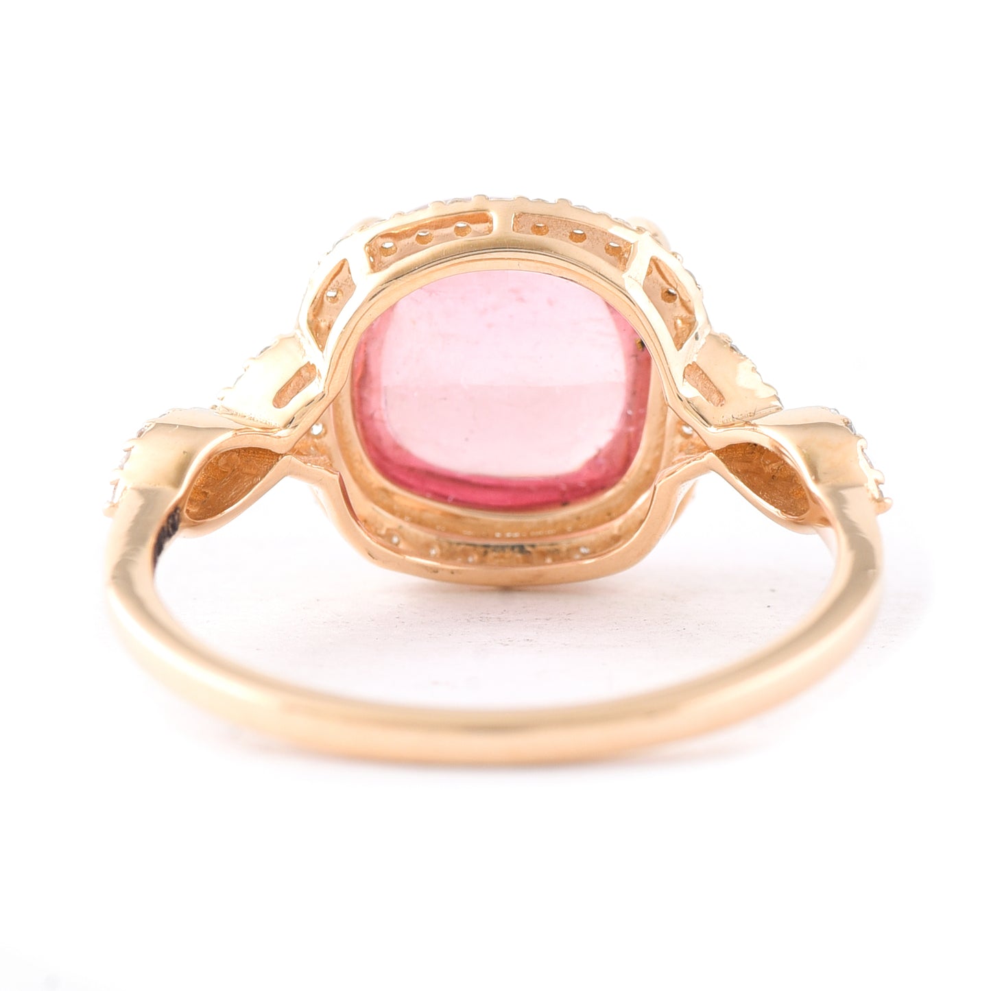 3.38 Ct Cushion Cabochon Cut Natural Pink Tourmaline 14K Gold Ring