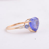 3.82 Ct Pear, Round Tanzanite 14K Gold Ring