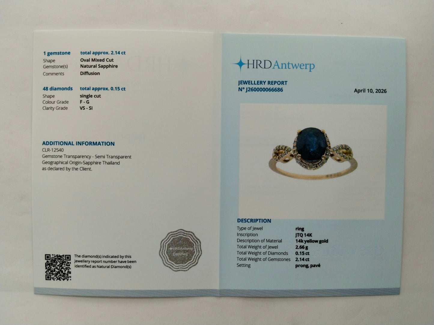 2.29 Ct Oval Mixed Cut Natural Sapphire 14K Gold Ring