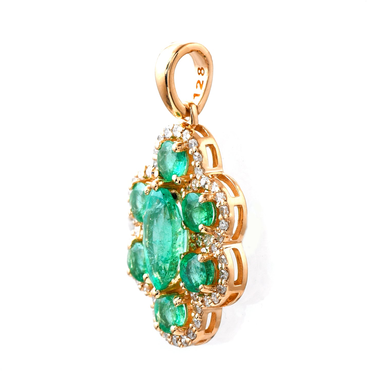 1.40 Ct Marquise Mixed Cut, Round Mixed Cut Natural Emerald 14K Gold Pendant