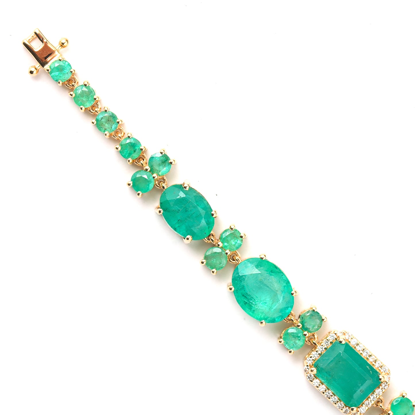 17.58 Ct Octagon, Oval Emerald 14K Gold Bracelet