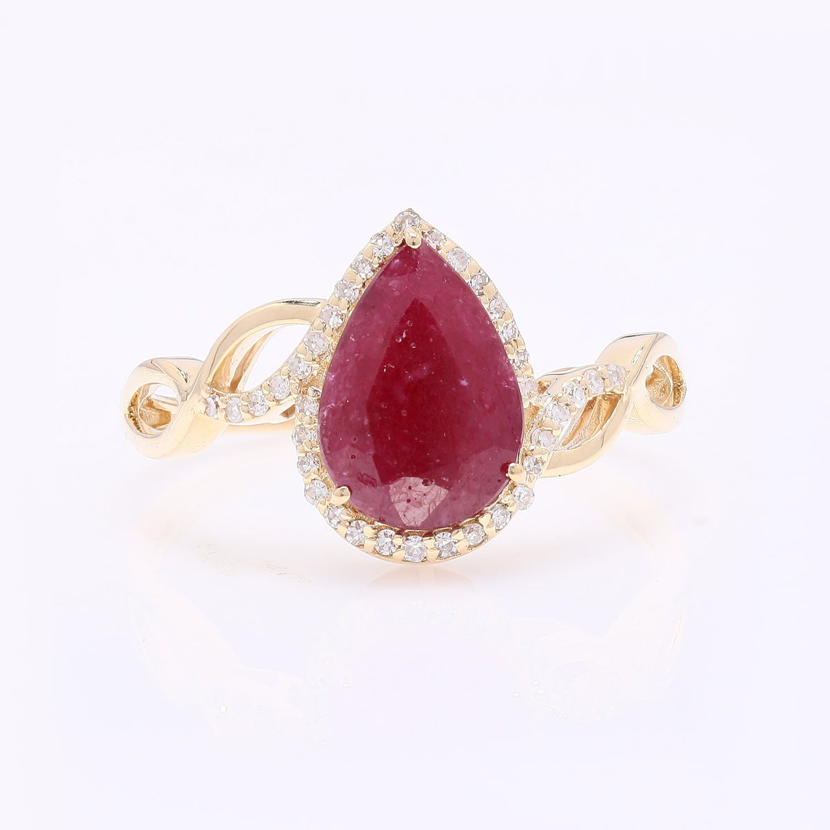 1.87 Ct Pear Ruby 14K Gold Ring