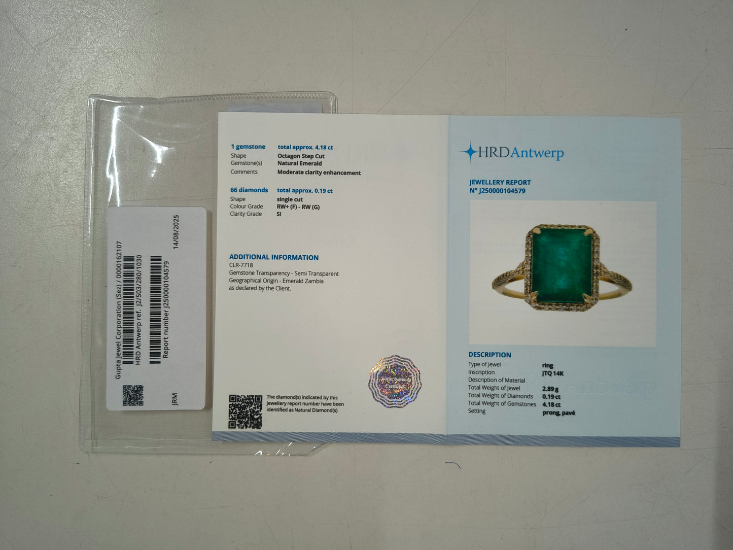 4.37 Ct Octagon Step Cut Natural Emerald 14K Gold Ring