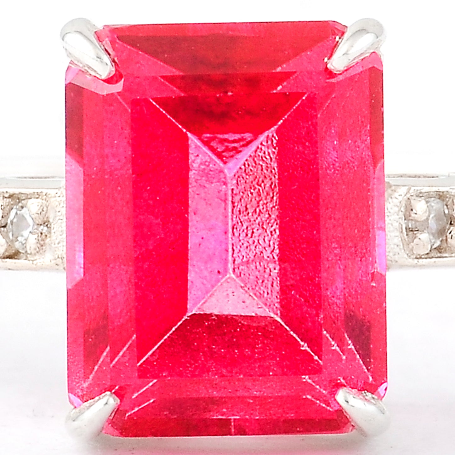 2.73 Ct Octagon Pink Topaz, White Zircon, 925 Sterling Silver Ring