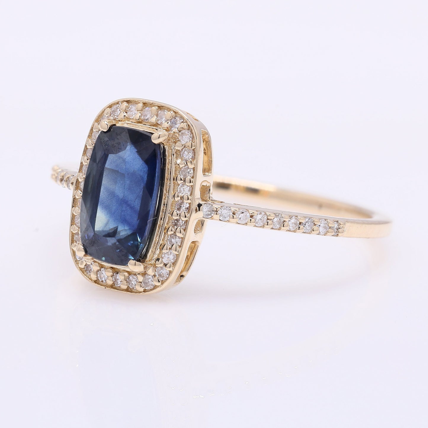 1.58 Ct Cushion Mixed Cut Natural Sapphire 14K Gold Ring