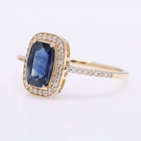 1.58 Ct Cushion Mixed Cut Natural Sapphire 14K Gold Ring