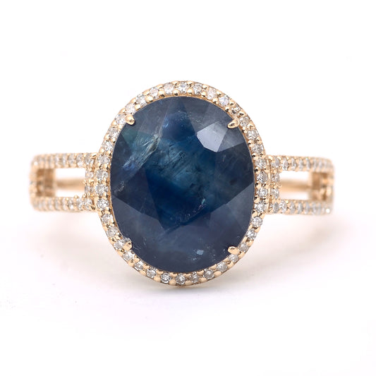 5.17 Ct Oval Mixed Cut Natural Sapphire 14K Gold Ring