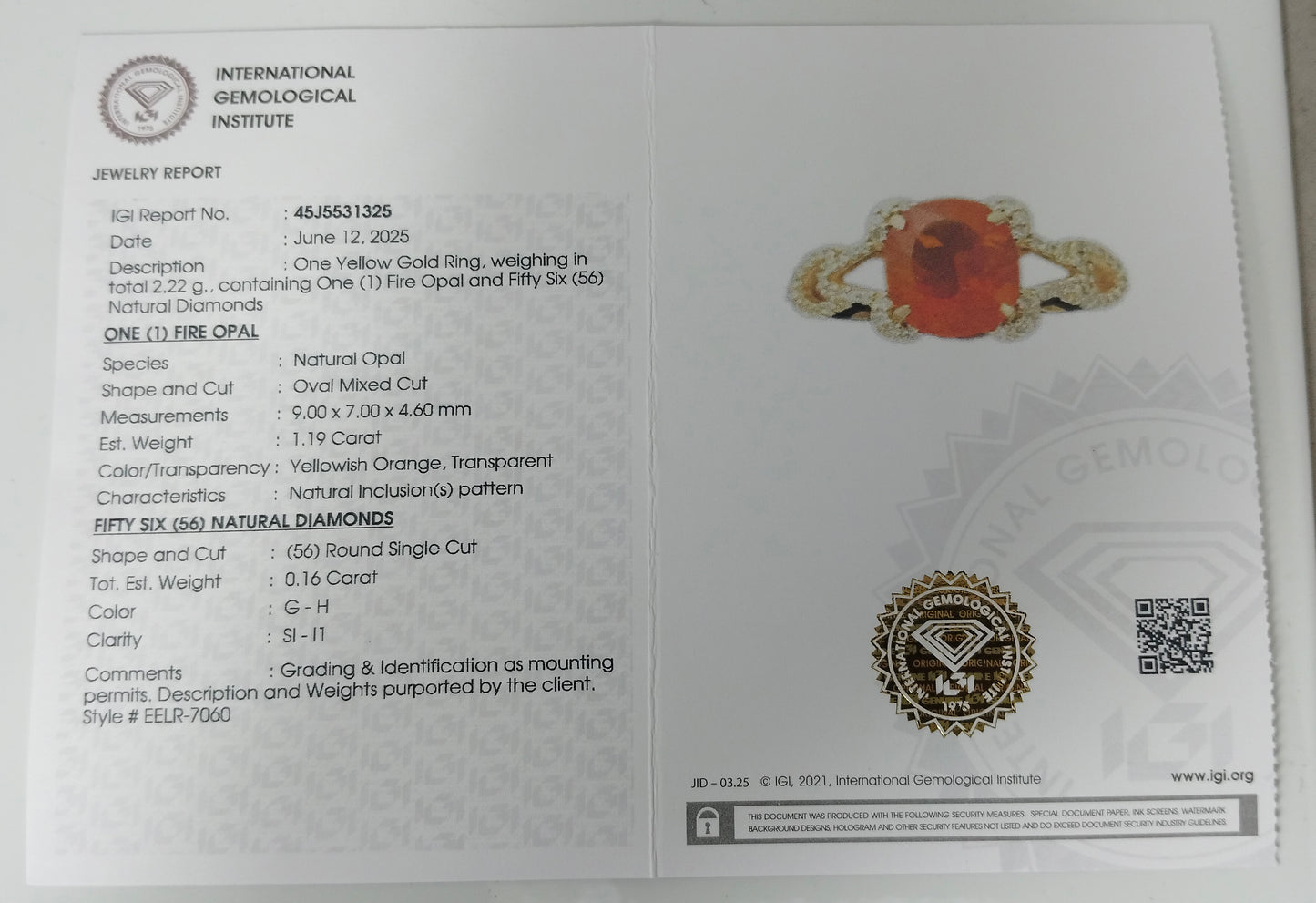 1.35 Ct Oval Mixed Cut Natural Fire Opal 14K Gold Ring