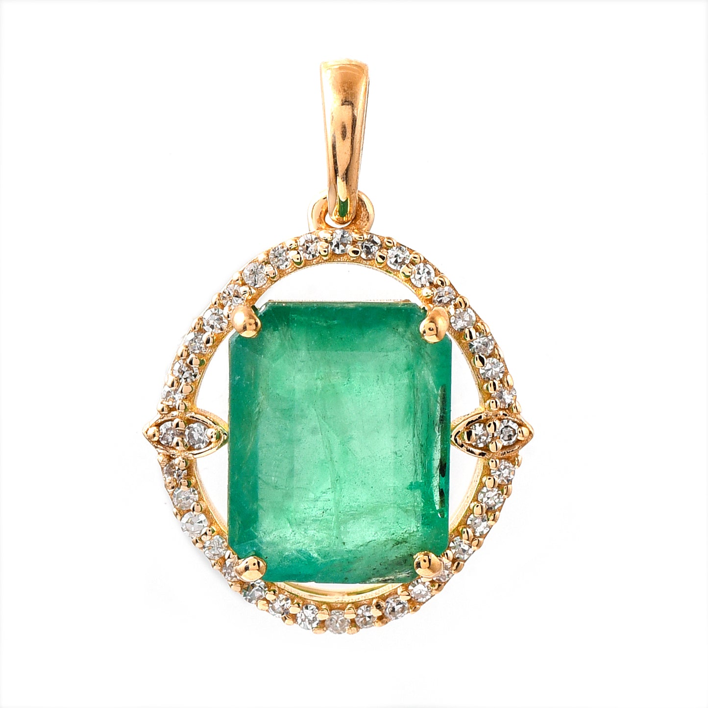 3.11 Ct Octagon Step Cut Natural Emerald 14K Gold Pendant