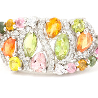 1.54 Ct Marquise Mixed Cut, Round Mixed Cut, Pear Mixed Cut Natural Multi-Coloured Tourmaline 950 Platinum Ring