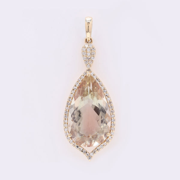 5.61 Ct Pear Mixed Cut Natural Plagioclase Feldspar Sunstone 14K Gold Pendant