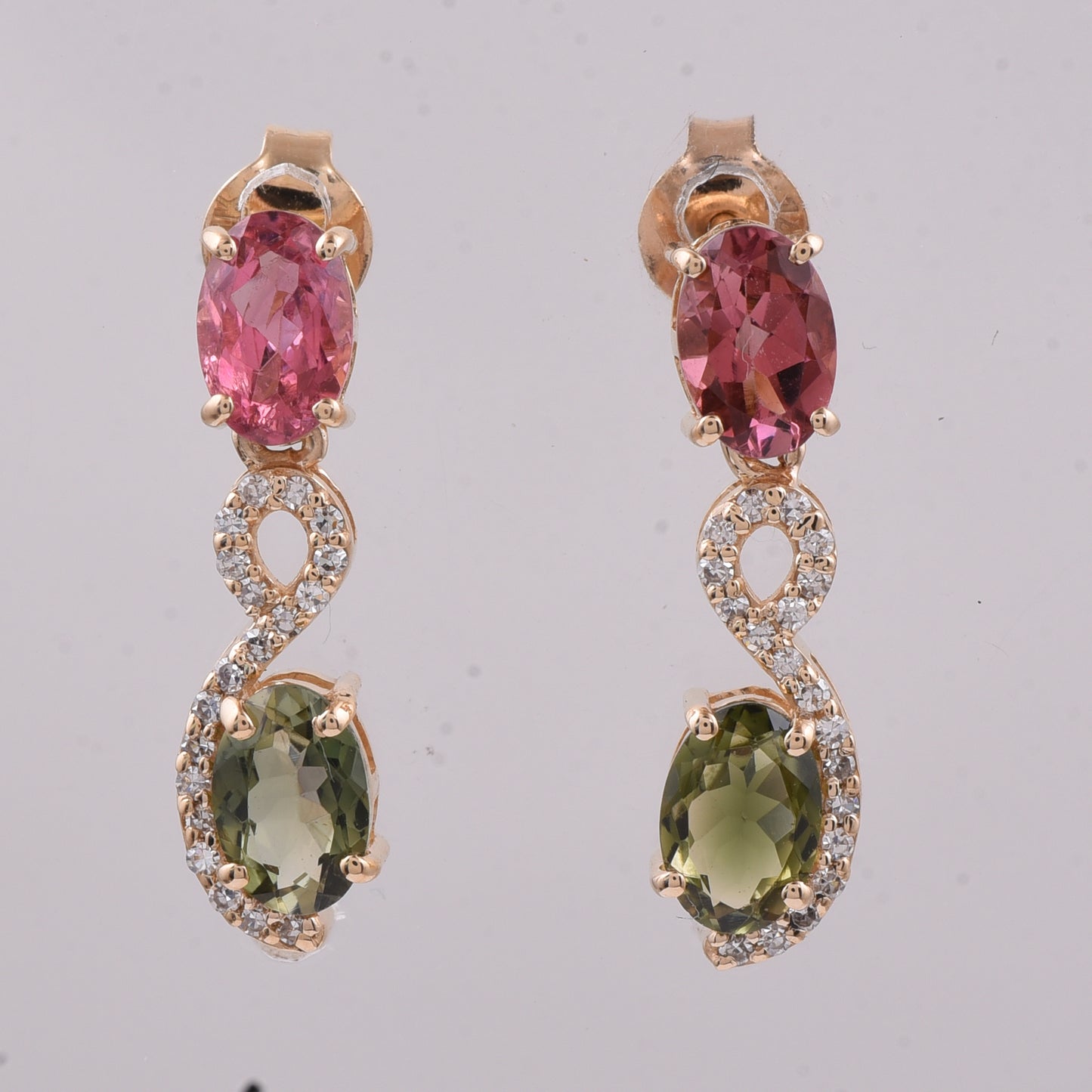 1.90 Ct Oval Natural Multi-Coloured Tourmaline 14K Gold Earrings