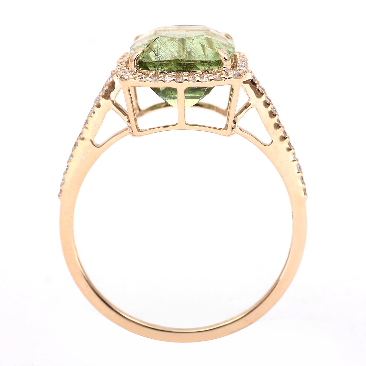 4.10 Ct Cushion Mixed Cut Natural Peridot 14K Gold Ring