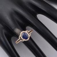 1.39 Ct Oval Blue Sapphire 9K Gold Ring