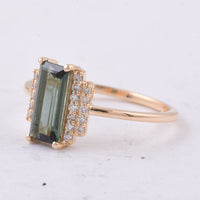 1.12 Ct Rectangle Step Cut Natural Green Tourmaline 14K Gold Ring