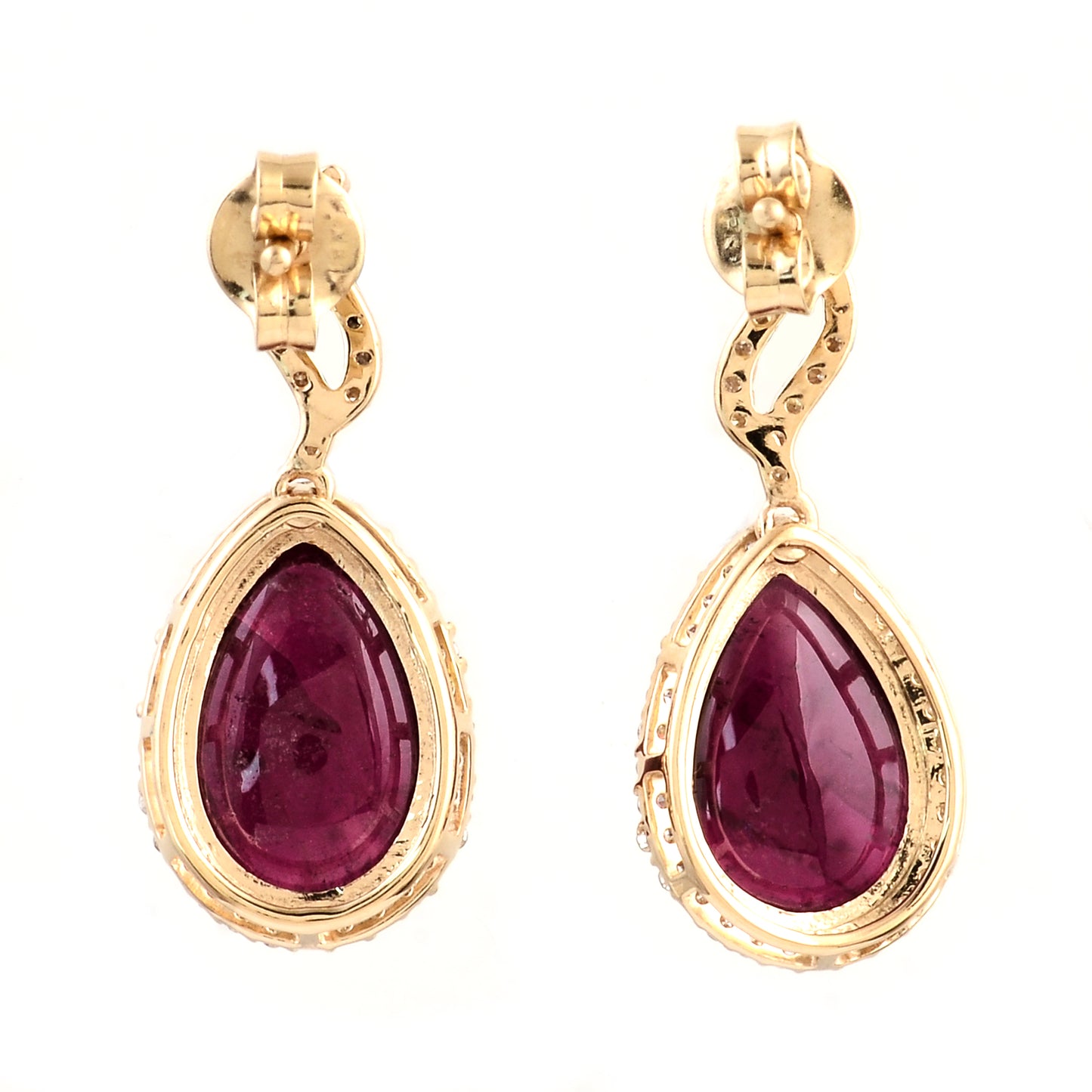 6.27 Ct Pear Cabochon Natural Tourmaline 14K Gold Earrings