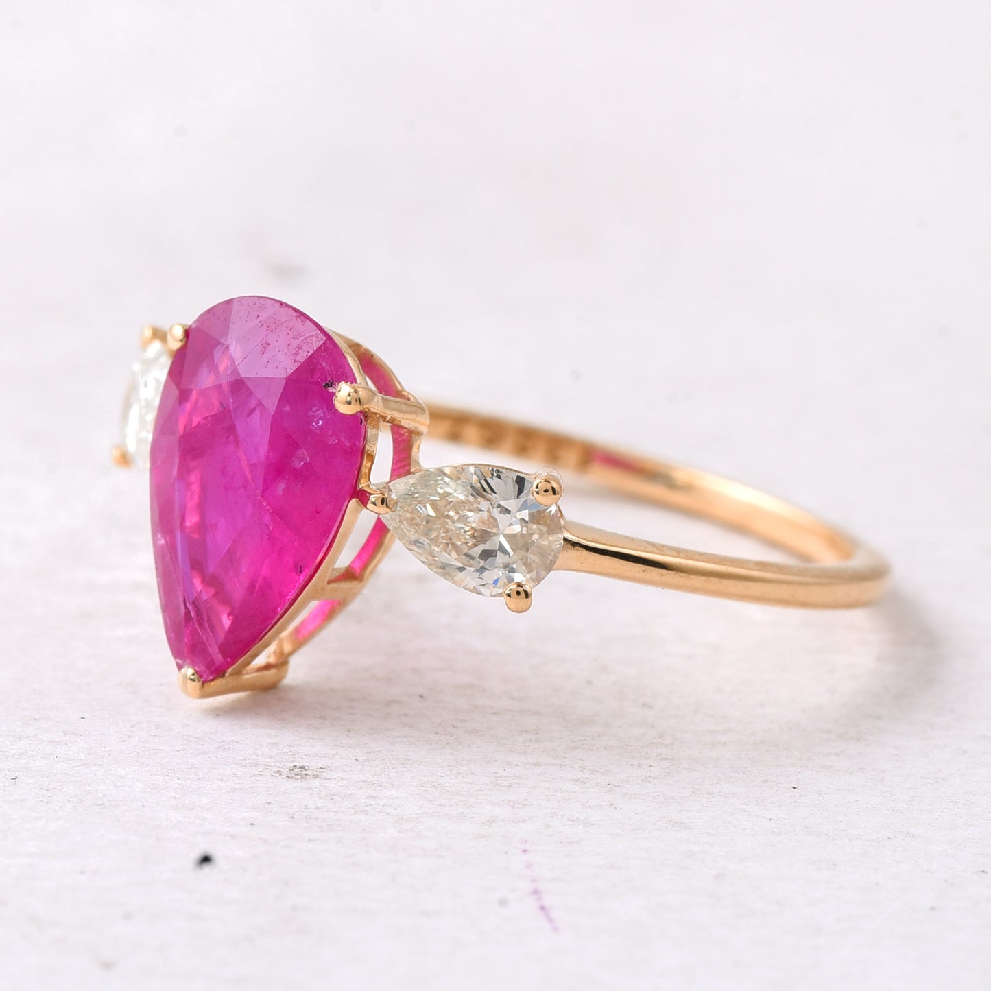 2.48 Ct Pear Mixed Cut Natural Ruby 14K Gold Ring