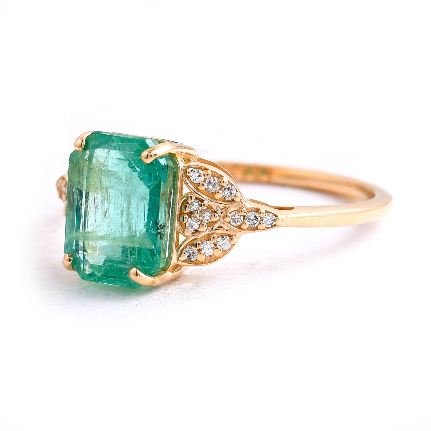 2.51 Ct Octagon Step Cut Natural Emerald 14K Gold Ring