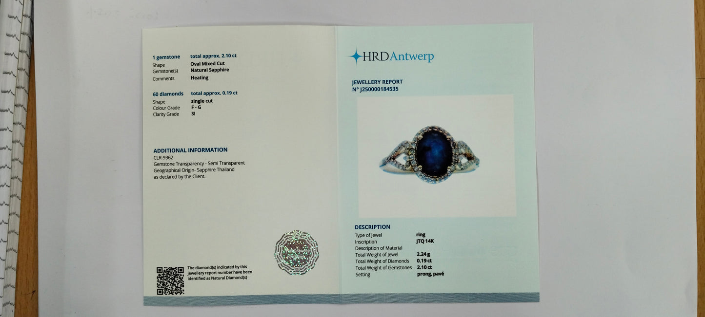2.29 Ct Oval Mixed Cut Natural Sapphire 14K Gold Ring