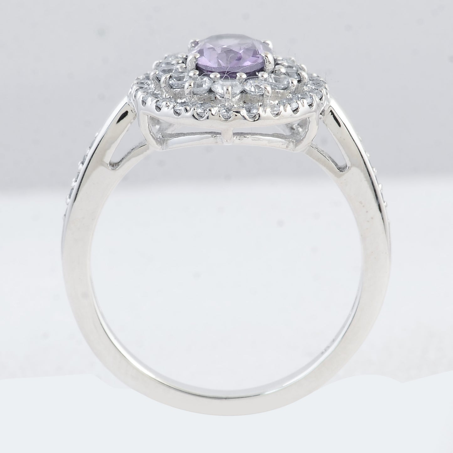 2.82 Ct Oval Amethyst, Cubic Zirconia 925 Sterling Silver Ring