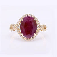 3.91 Ct Oval Mixed Cut Natural Ruby 14K Gold Ring