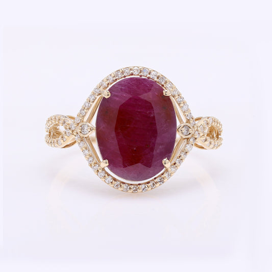 3.91 Ct Oval Mixed Cut Natural Ruby 14K Gold Ring